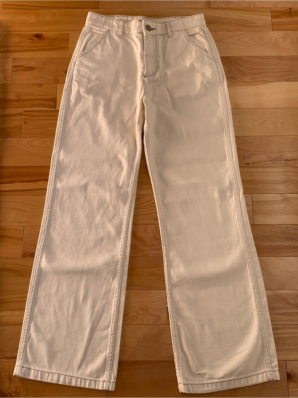 Zara Cream Straight Leg High-Rise Jeans